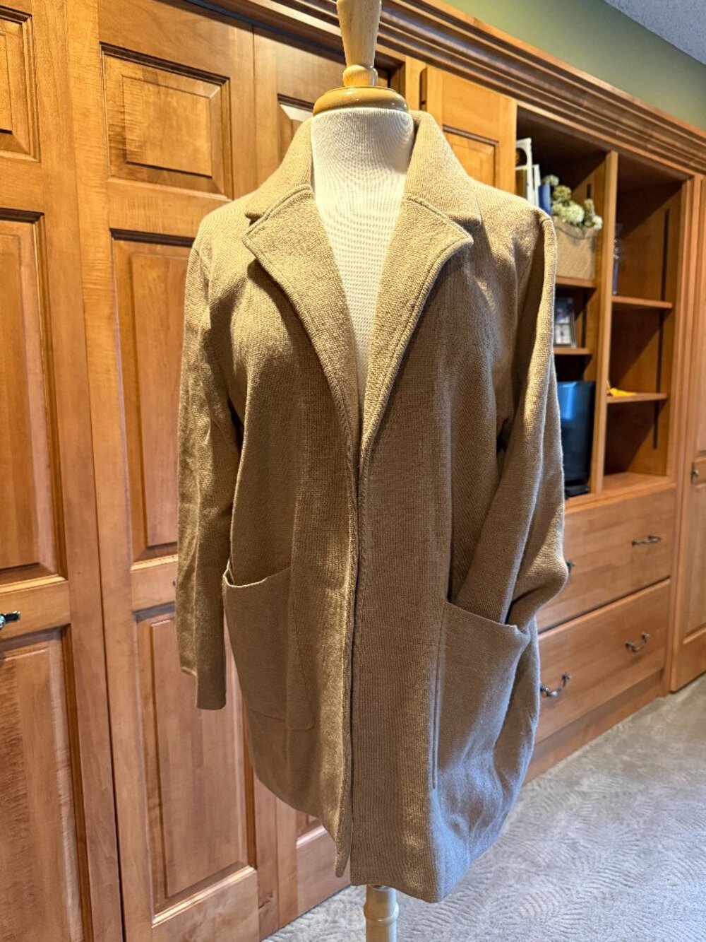 J Crew Long Open Sweater, Tan, Size XL